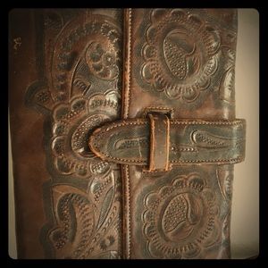 Vintage Rose Etched Leather Purse